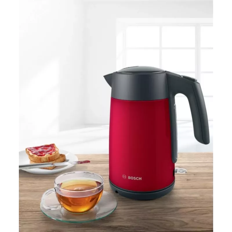 Chaleira elétrica Bosch TWK7L464 – capacidade de 1,7 L, 2400 W, vermelha, caixa em plástico