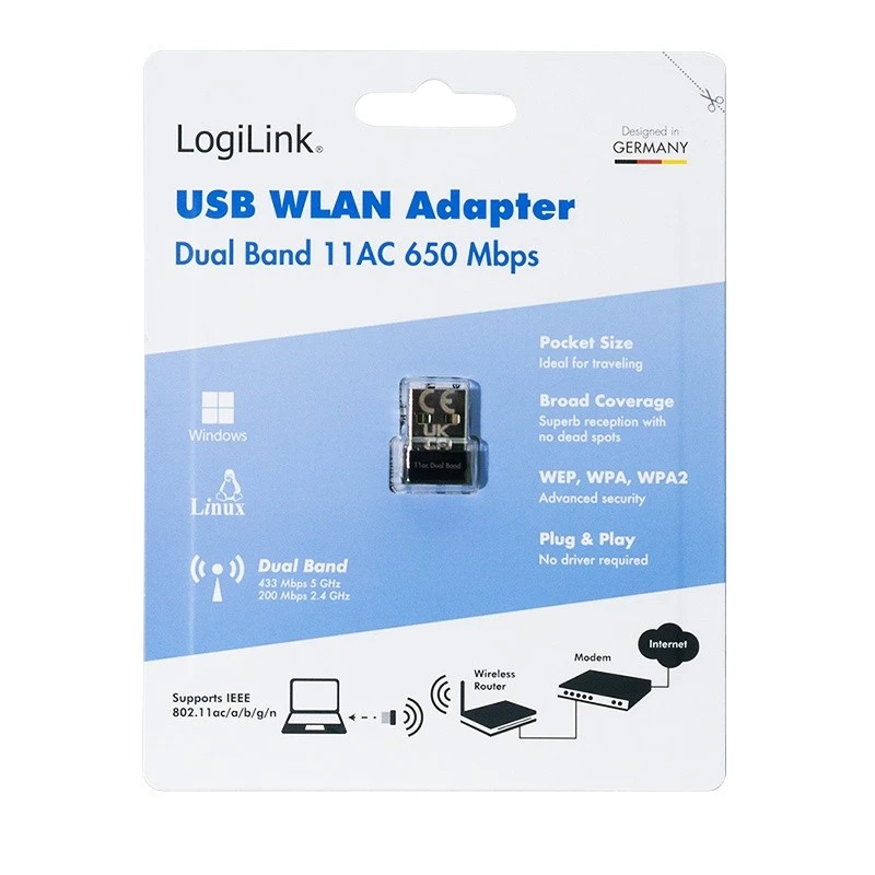 Adaptador USB WLAN sem fios, 11ac, 650 Mbit
