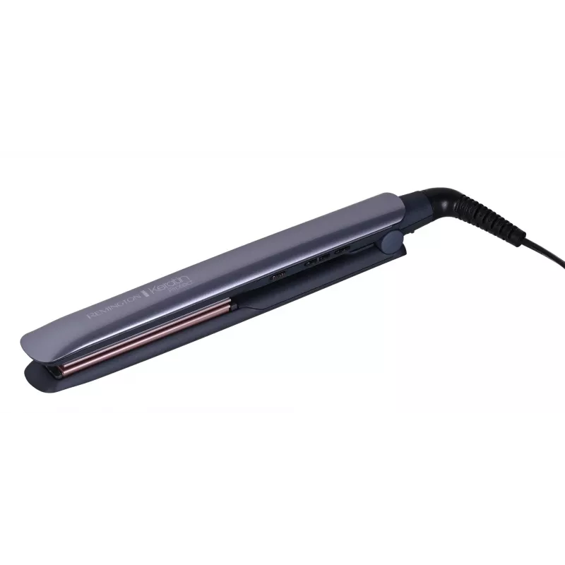 Ferro de alisar Remington S8598 Warm preto cinzento — placas de cerâmica 11 cm, 5 níveis de temperatura, 160–230 °C, cabo de 3 m, bolsa de transporte
