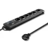 Proteção contra sobretensões Qoltec 50112 preto 6 tomadas AC 230V 3m
