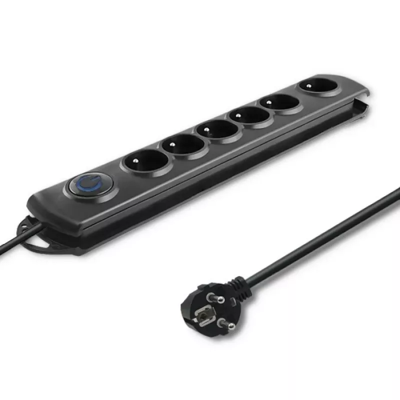 Proteção contra sobretensões Qoltec 50112 preto 6 tomadas AC 230V 3m