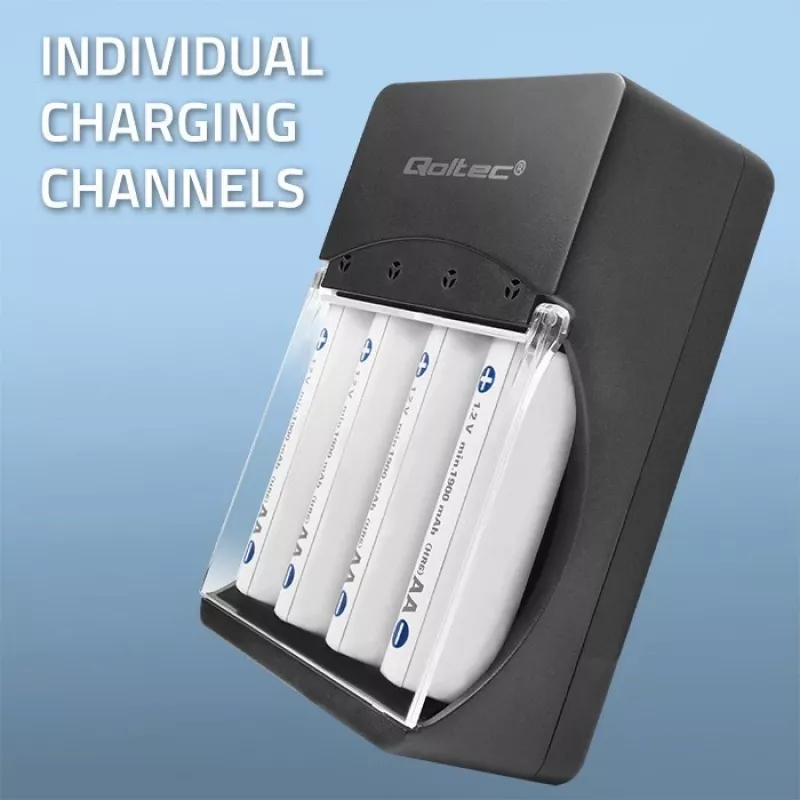 Carregador de pilhas QOLTEC 50653 para pilhas Ni-MH AAA (R03) e AA (R6), entrada 220–240 V, saída 1,2 V