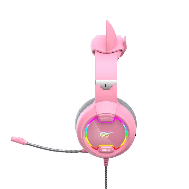 Headset gaming HAVIT Gamenote H2233D RGB — circumaural, com fios, rosa