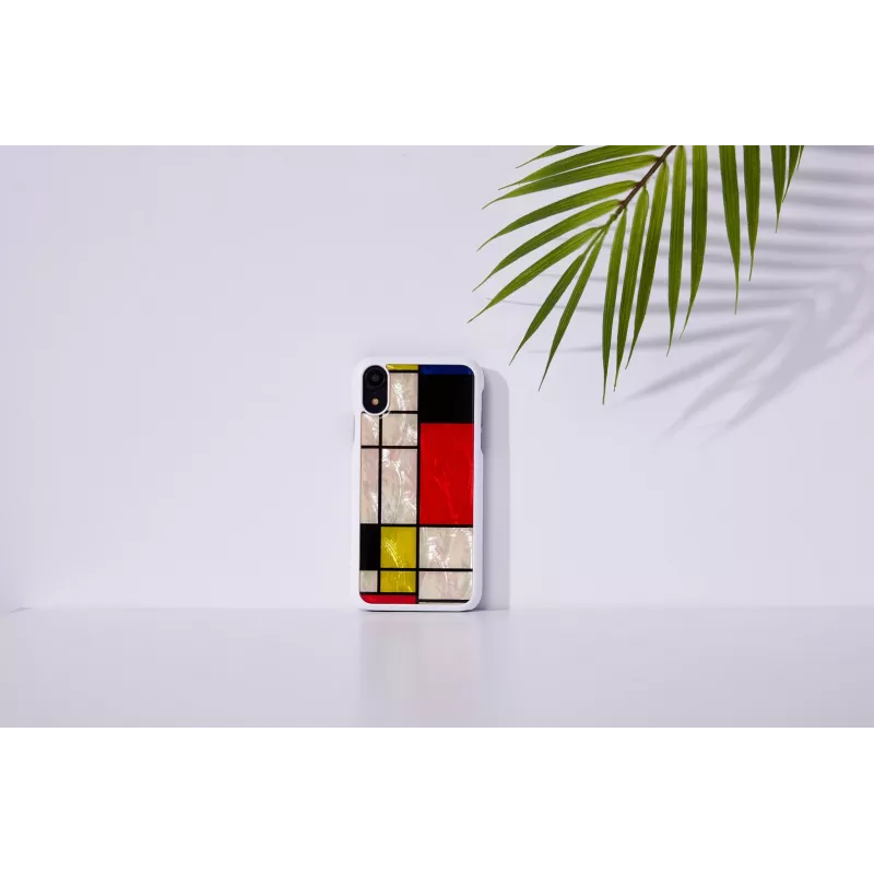 Capa para smartphone iKins para iPhone XR Mondrian branca – capa traseira rígida de proteção