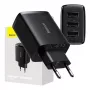 Carregador rápido compacto Baseus, 3x USB, 17 W (Preto)