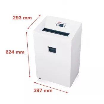 Destruidora de documentos HSM Pure 420 — corte em partículas P-4, largura de trabalho 24 cm, capacidade 15 folhas, recipiente 35 L, branco