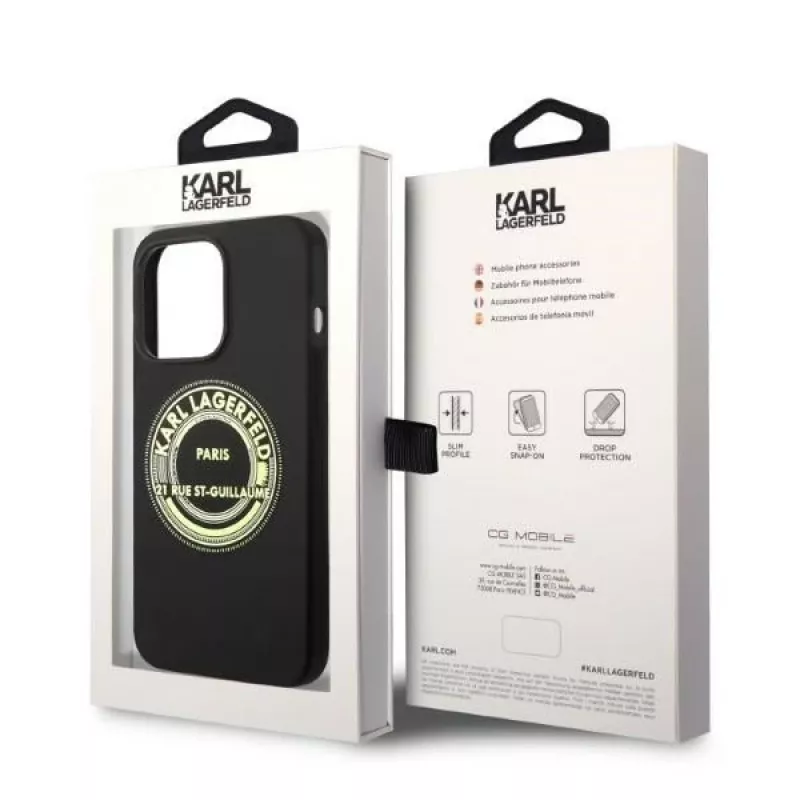 Capa Soft Cover Silicone RSG preta Karl Lagerfeld para Apple iPhone 14 Pro KLHCP14LSRSGRCK