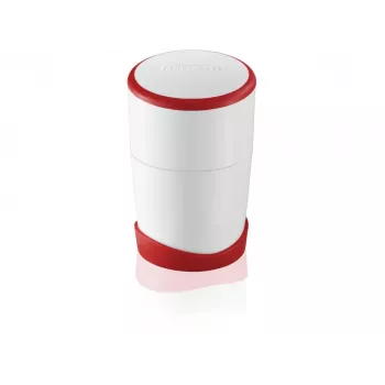 Cortador de alimentos manual Leifheit 03046 — caixa em ABS, pés antiderrapantes, vermelho/branco