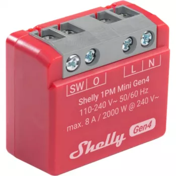 Shelly 1PM Mini Gen4 pack de 2 — Relé inteligente Wi-Fi Shelly com medição de potência, formato modular compacto