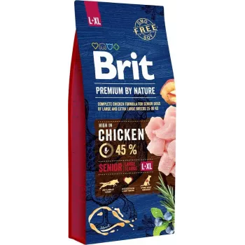 Alimento seco Brit Premium by Nature Senior L+XL 15 kg – frango, 27% proteína, 14% gordura, para cães séniores de raças grandes e gigantes