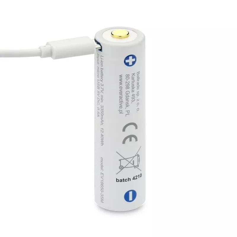 Bateria Li-Ion 18650 3,7V everActive 3500mAh (1 unid.) micro-USB com proteção