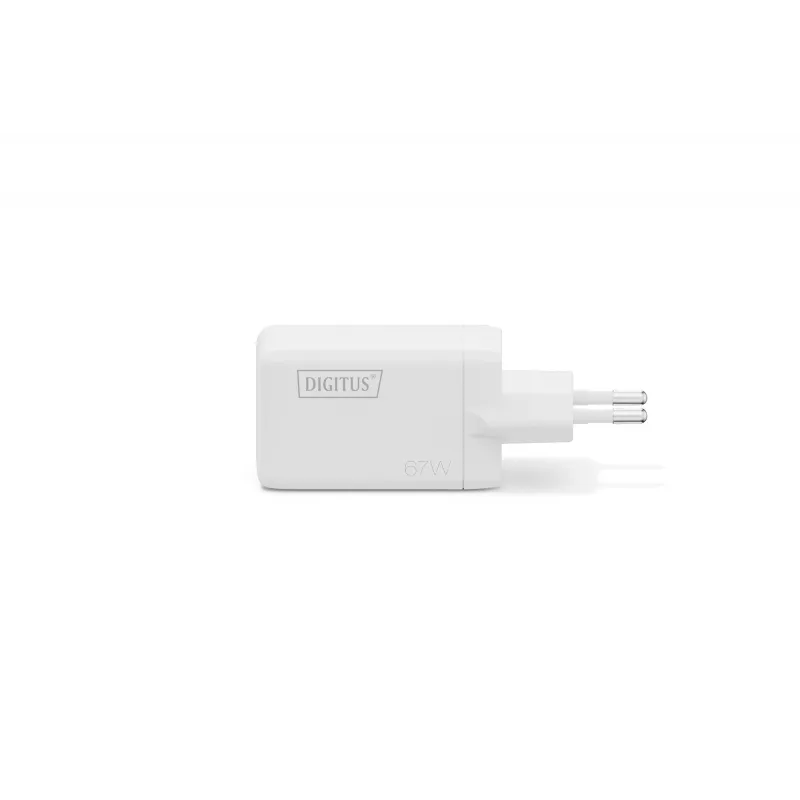 Carregador de parede DIGITUS DA-10303 67W GaN, 2× USB-C + 1× USB-A, 100–240V, branco