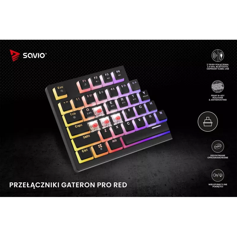 Teclado gaming Savio SAVGK-PHENIX RED PUDDING mecânico RGB Wireless
