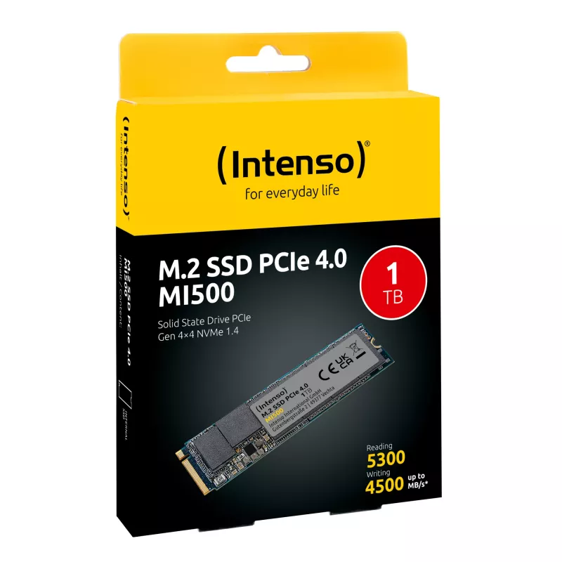 SSD|INTENSO|MI500|1TB|M.2|NVMe|3D NAND|Velocidade de escrita 4500 MBytes/seg|Velocidade de leitura 5300 MBytes/seg|4mm|TBW 600 TB|MTBF 1500000 horas|3836460