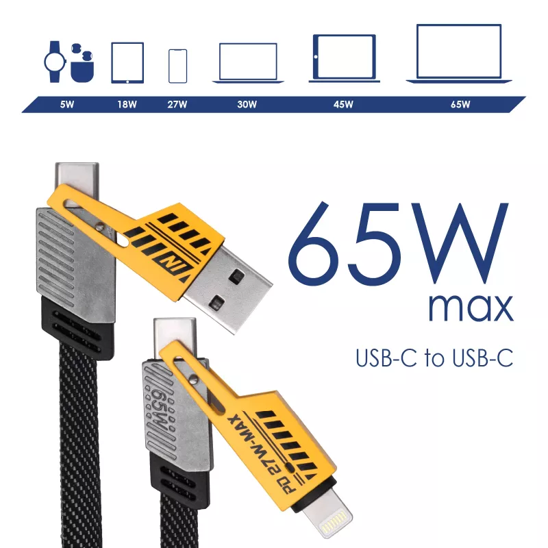 Cabo Akyga AK-USB-57 trançado 4-em-1 USB-A/USB-C para USB-C/Lightning, USB 2.0, 65 W, 1 m, cinzento