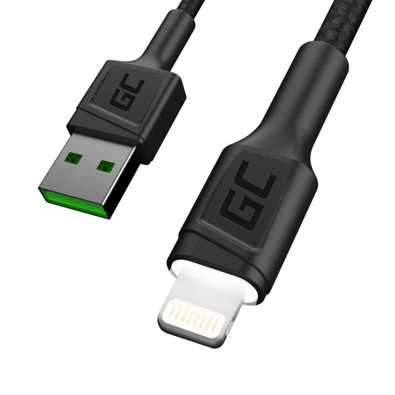 Cabo Lightning para USB-A Green Cell KABGC12, 2 m, Lightning – USB A, preto