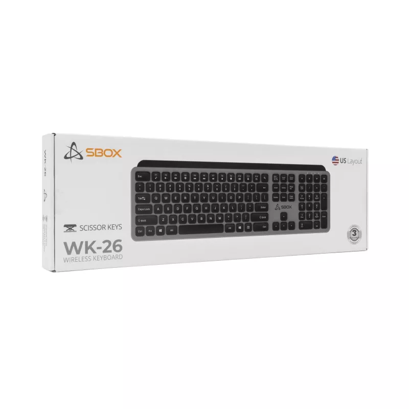 Teclado sem fios SBOX WK-26 US com teclas multimédia e layout US