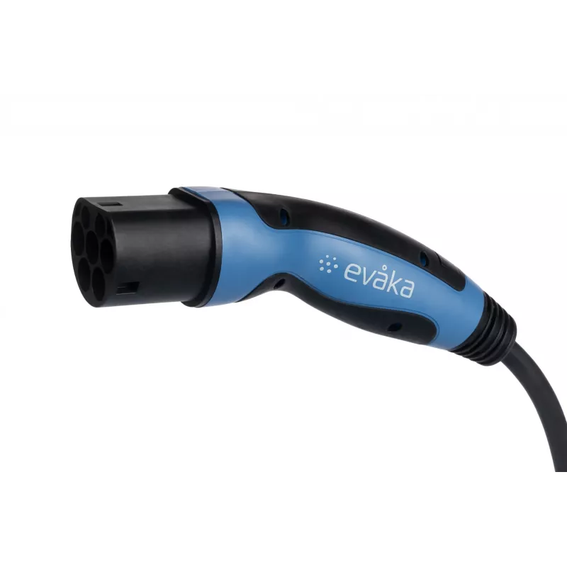 Cabo de carregamento EV EVAKA Type 2–Type 2, 22 kW, 32 A, 5 m, 5x6 mm² + 1x0,5 mm², preto