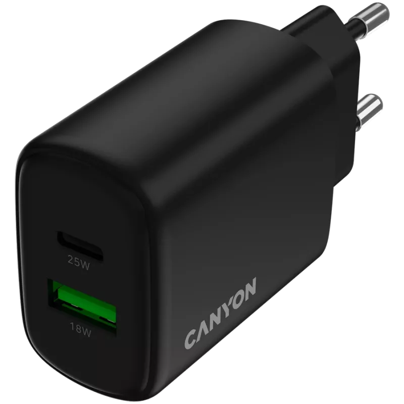 Carregador CANYON OnCharge 250 25W 1xPD 1xQC EU Preto