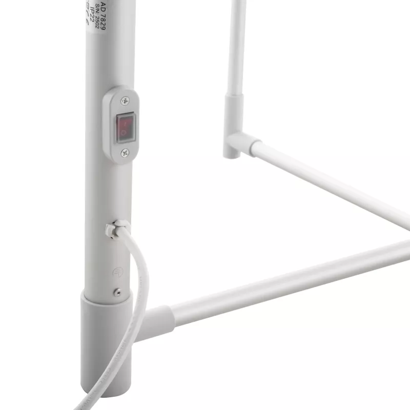Estendal elétrico dobrável Adler AD 7829 — 300 W, 148×52×90 cm, branco, autónomo
