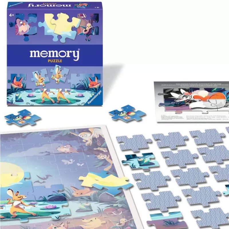 Puzzle memory animais no lago, jogo de tabuleiro