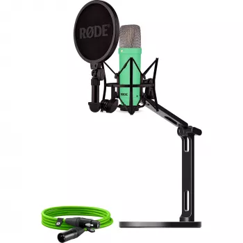 NT1 Signature + cabo XLR + braço de estúdio de secretária, microfone verde-claro, bundle