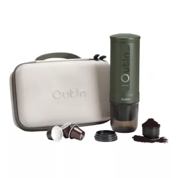 Conjunto de máquina de café portátil Outin Nano 7500mAh (verde) + capa de proteção