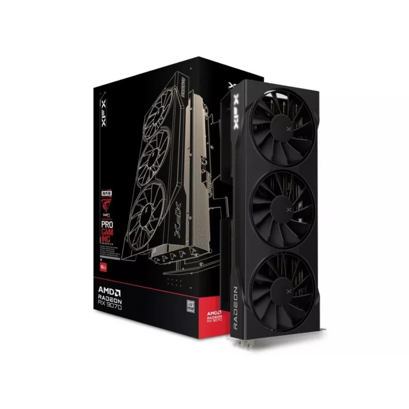 Placa gráfica XFX Radeon RX 9070, 16 GB GDDR6, 256 bits, PCIe x16, 2210 MHz, refrigeração com 3 ventoinhas