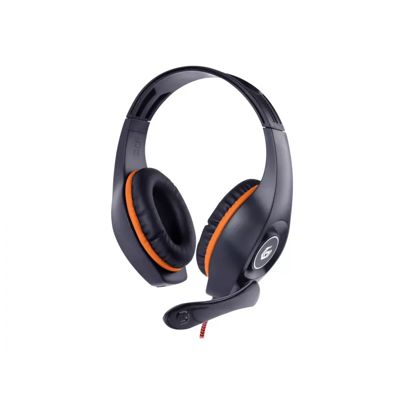 Gembird GHS-05-O auscultadores gaming com fio, on-ear, 3,5 mm, controlo de volume, 20-20000 Hz, 32 Ohm, cabo de 2 m, preto/laranja