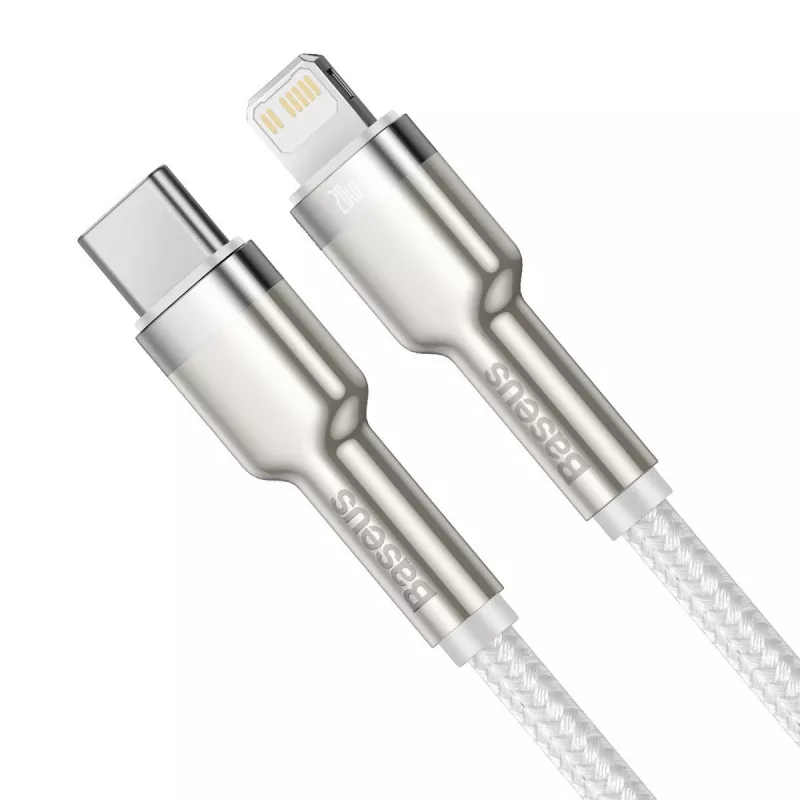 Cabo USB-C para Lightning Baseus Cafule 1 m, 20 W, caixa de zinco, branco