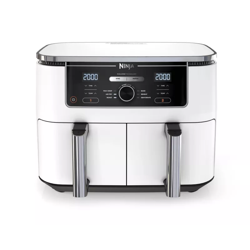 Fritadeira de ar quente Ninja AF400EU Double 9,5 L 2470 W branco, controlos rotativos e táteis