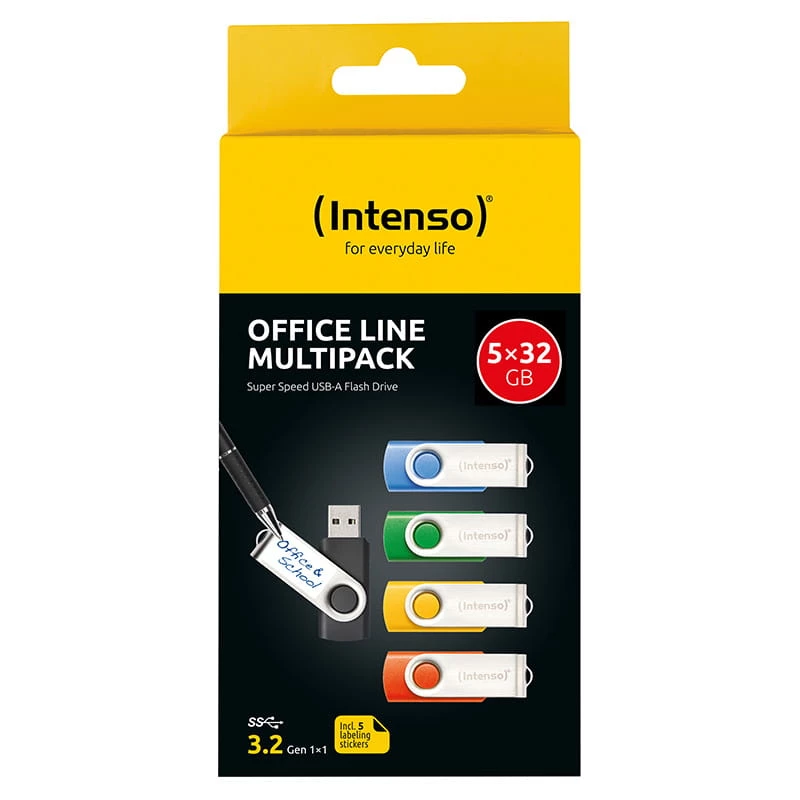 Intenso Office Line Pen USB 32 GB, USB-A 3.2 Gen 1, multipack de 5, multicolor