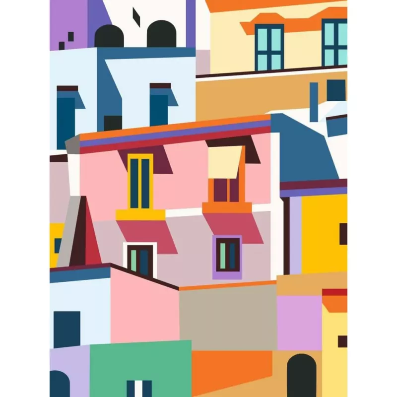 Conjunto de pintura em tela Ravensburger CreArt Canvas Edition: Casas coloridas, modelo 25527