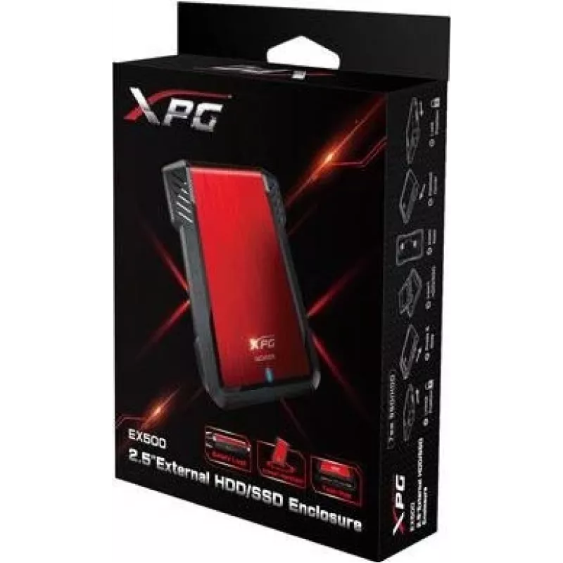 Caixa para HDD/SSD ADATA EX500 preta, vermelha 2,5 polegadas