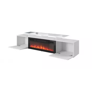 Móvel de TV Cama Meble ROVA com lareira elétrica 190x37x48 cm branco/branco brilhante