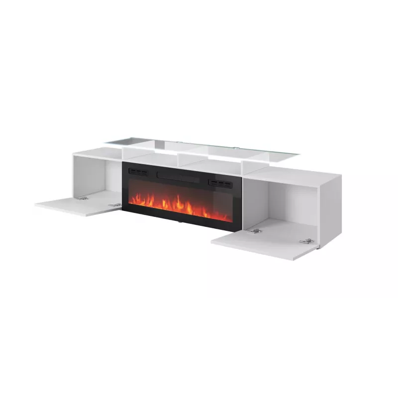 Móvel de TV Cama Meble ROVA com lareira elétrica 190x37x48 cm branco/branco brilhante
