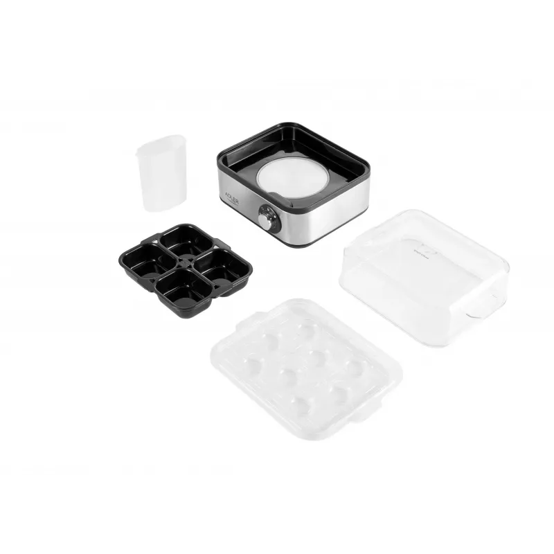 Cozedor de ovos Adler AD 4486 — capacidade para 8 ovos, 800 W, aço acetinado preto com tampa transparente