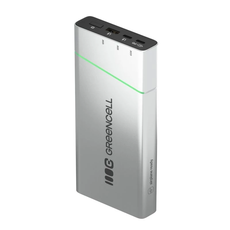 Bateria portátil Green Cell BPLGC20P 20800 mAh de iões de lítio, USB-C PD 65W, 2x USB-C + 1x USB-A, caixa em alumínio