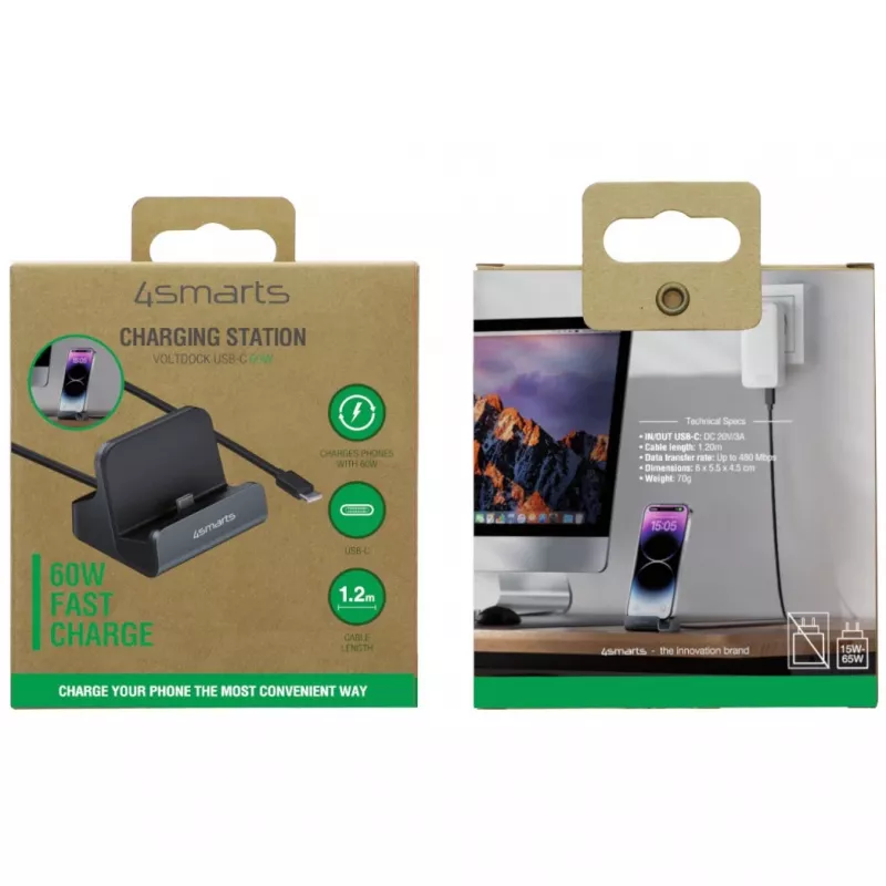 4smarts base de carregamento VoltDock USB-C 60W cinzento (541426)