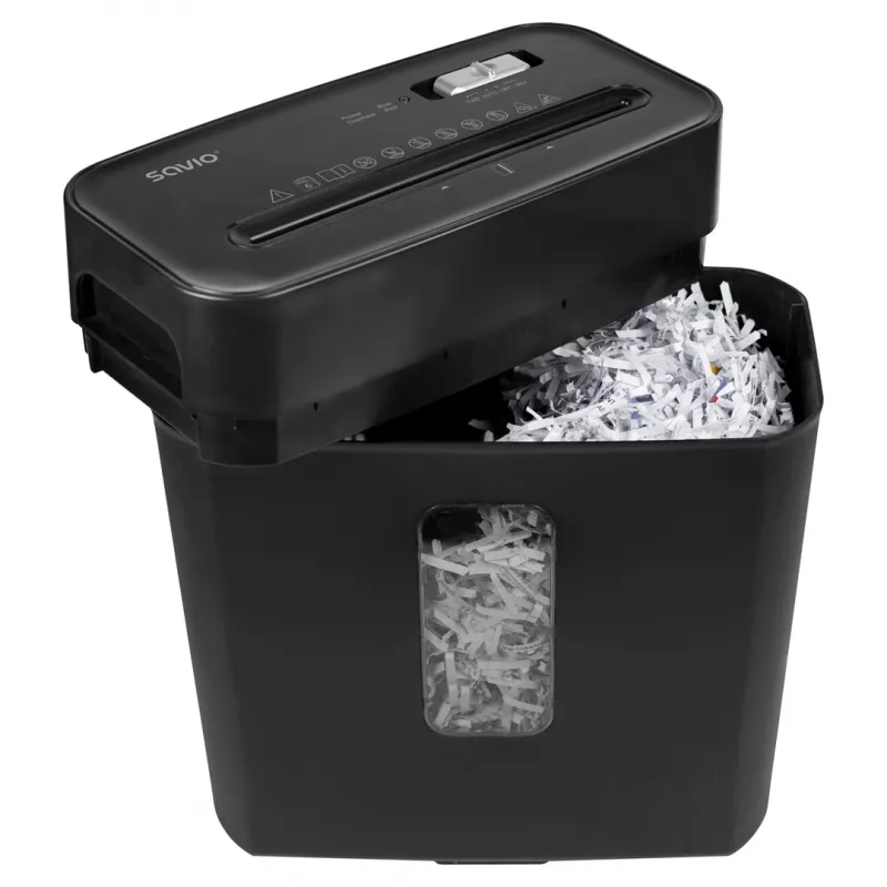 Destruidora de documentos SAVIO ND-01, corte cruzado 4 x 32 mm, depósito 11 L, 230 W, preto, 72 dB