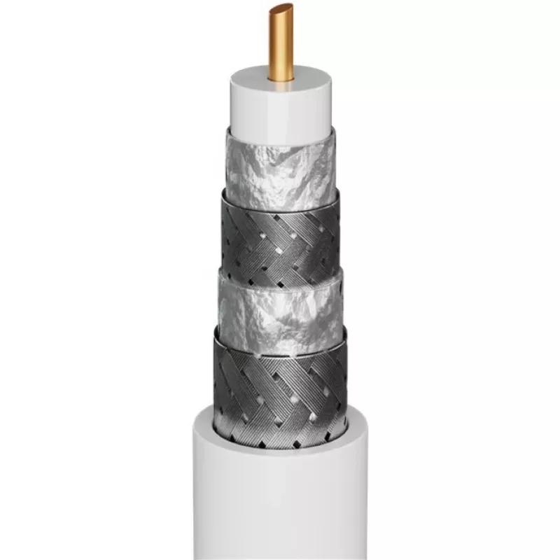 Cabo de antena de TV Goobay (tipo 135 dB), blindagem quádrupla, 5 m, preto – banhado a ouro, conector fêmea coaxial > ficha coaxial (70384)