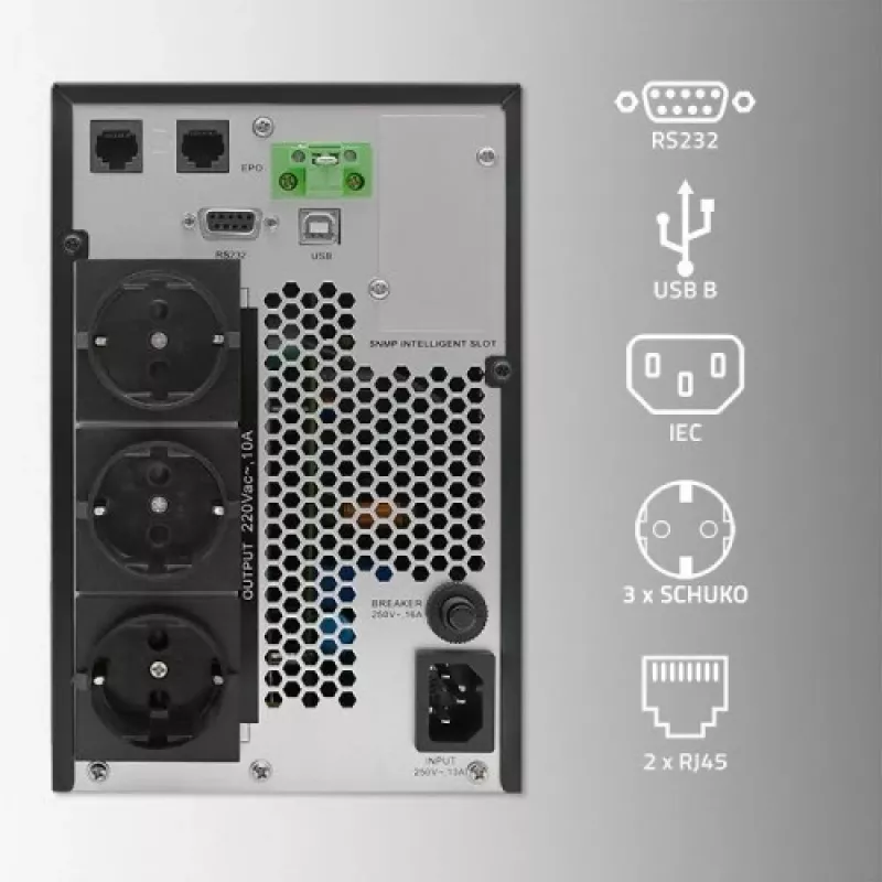 Qoltec 52281 UPS (fonte de alimentação ininterrupta) dupla conversão (Online) 2 kVA 2000 W 3 saídas AC