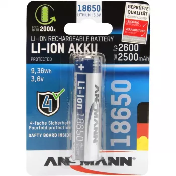 ANSMANN - Bateria 18650 - Li-Ion - 2600 mAh - 9,36 Wh - prateado (1307-0000)