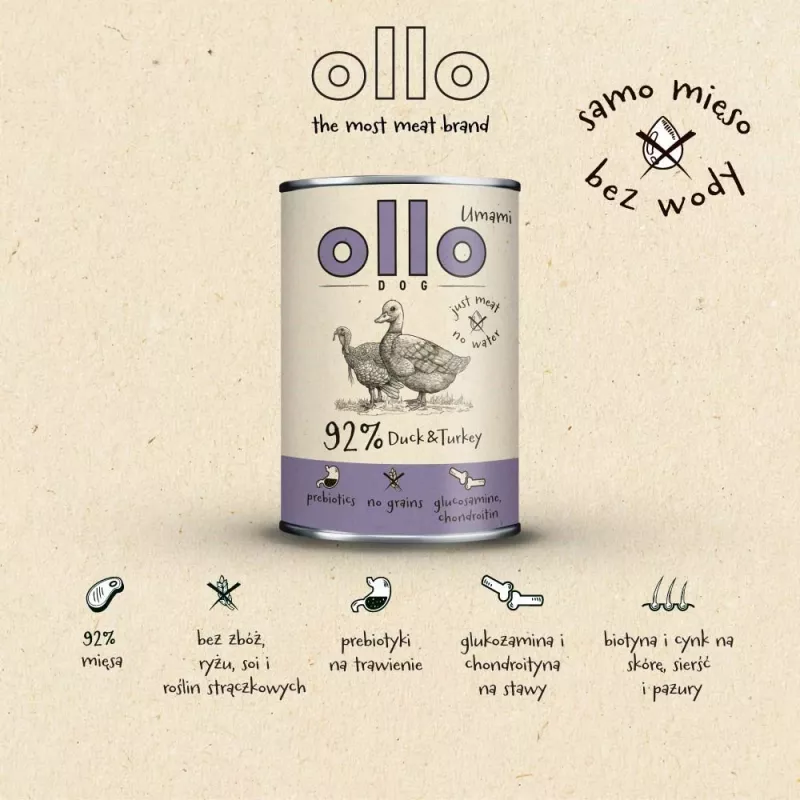 OLLO Umami pato e peru - Ração húmida para cães - 850g
