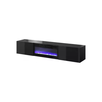 Móvel de TV Cama Meble SLIDE 200K com lareira elétrica 200×40×37 cm preto brilhante, portas em MDF, corpo em aglomerado