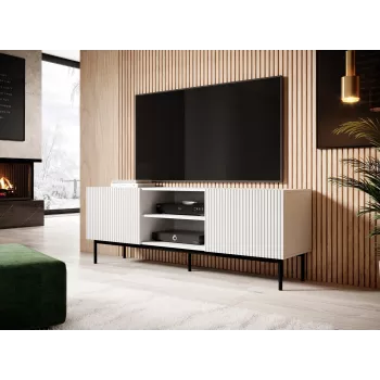 Móvel RTV PAFOS sobre estrutura em aço preto 150x40x60 cm branco mate