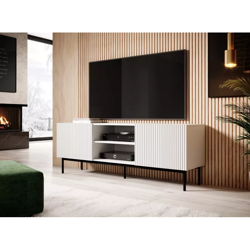 Móvel RTV PAFOS sobre estrutura em aço preto 150x40x60 cm branco mate