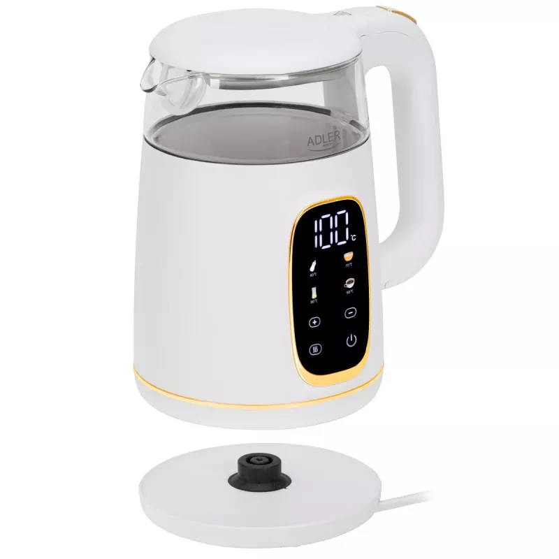 Chaleira elétrica Adler AD 1305WG — 1,7 l, 2200 W, vidro/plástico, branco/dourado/transparente