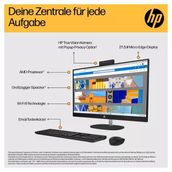 HP 27-cr0471ng - All-in-One (solução completa) - Ryzen 7 7730U - RAM 16 GB - SSD 512 GB - NVMe - Radeon Graphics - 1GbE, Wi-Fi 6, Bluetooth - WLAN: 802.11a/b/g/n/ac/ax, Bluetooth