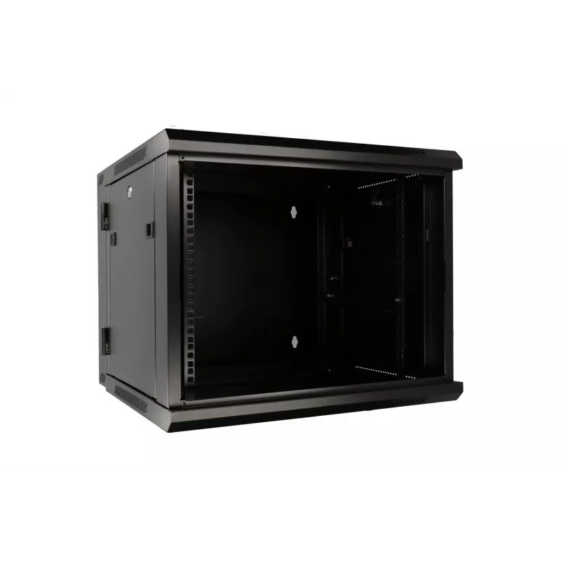 Armário Rackmount Extralink 6U 600x600 AZH preto montado na parede, basculante
